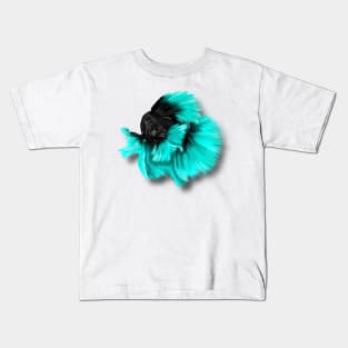 Illustrated Black and Teal Betta Fish Kids T-Shirt